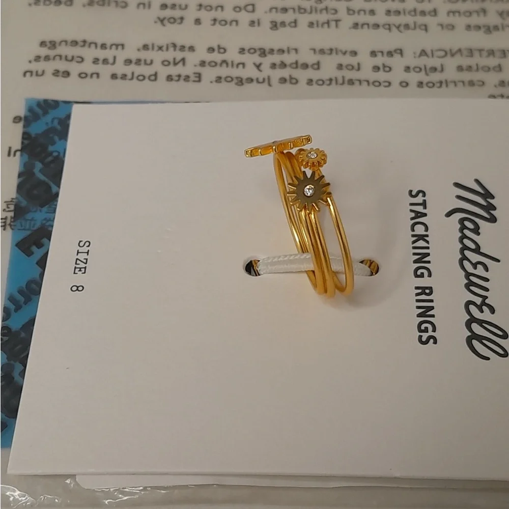 Madewell My Three Suns Stacking Ring Set Gold Celestials Sunburst NWT